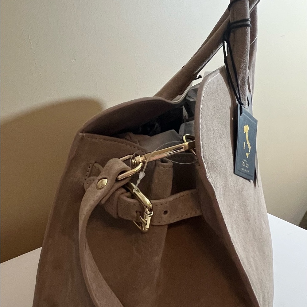 Viral Claudia Firenze Taupe Suede Leather Satchel Bag - Picture 3 of 5